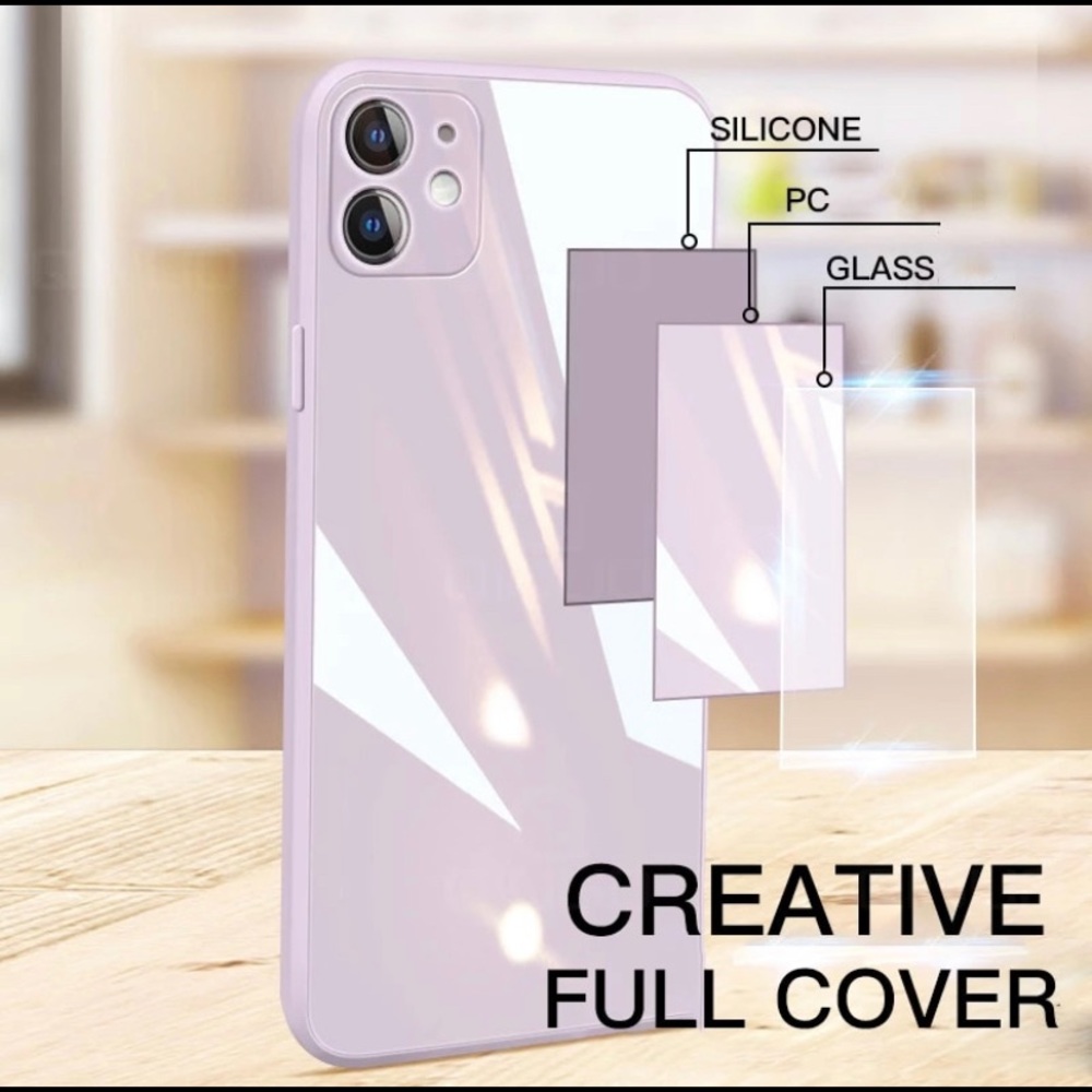 Purple Liquid Silicone Tempered Glass Case, w/ Apple logo, For iPhone 7 Plus NEW